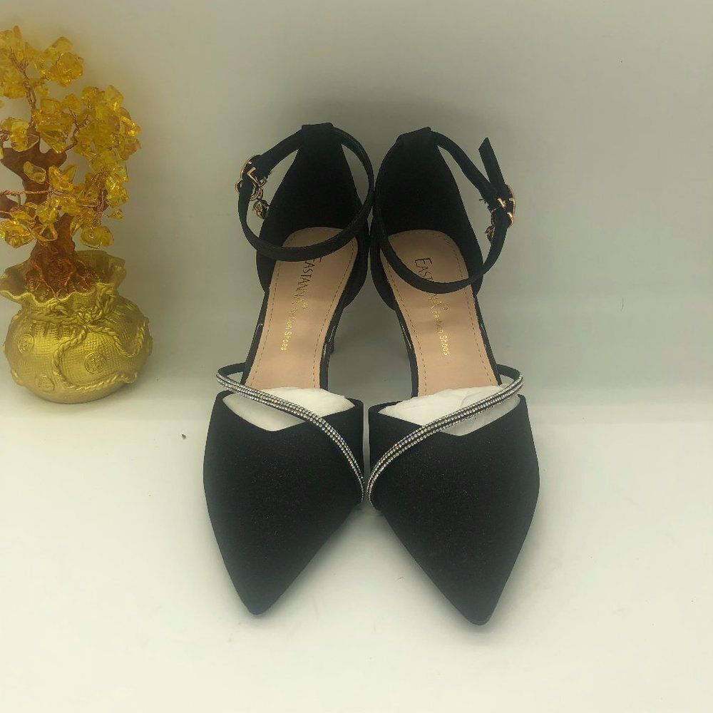 Eastanna Pointy Toe Ankle Strappy Pumps Mid Heels Sandals